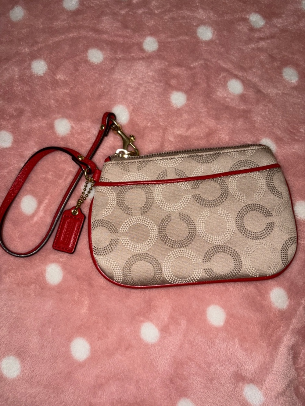 Coach Y2K Dot Op Art Khaki Signature Wristlet